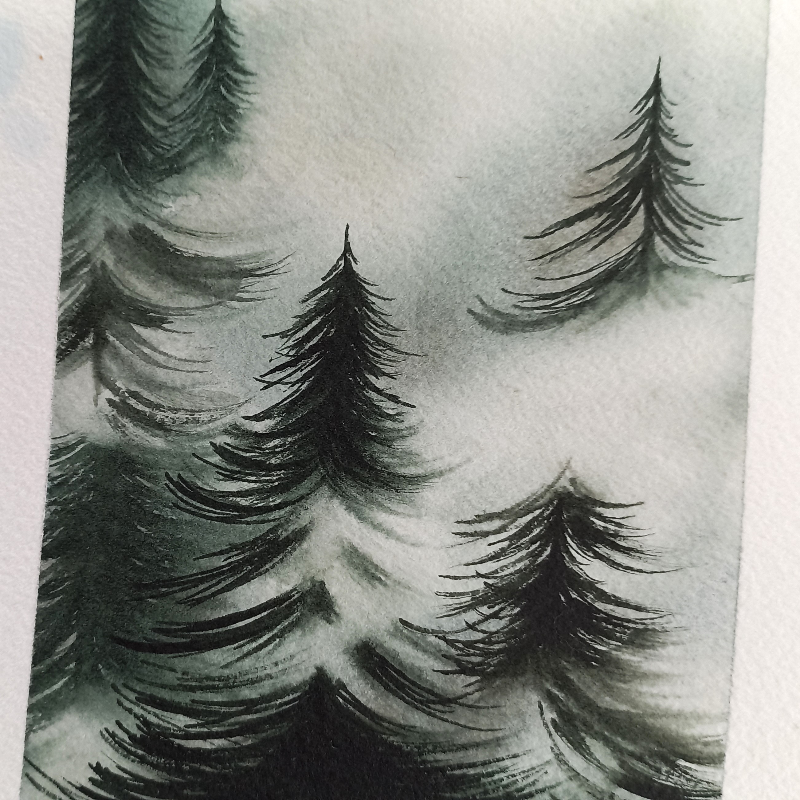 misty forest watercolor painting